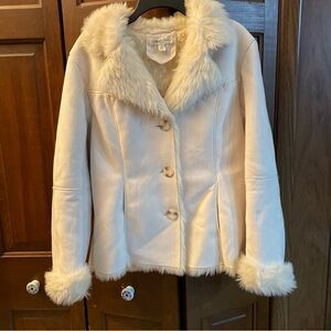 Coldwater Creek Penny Lane Style Faux Suede Fur Coat Cream Size Medium Excellent